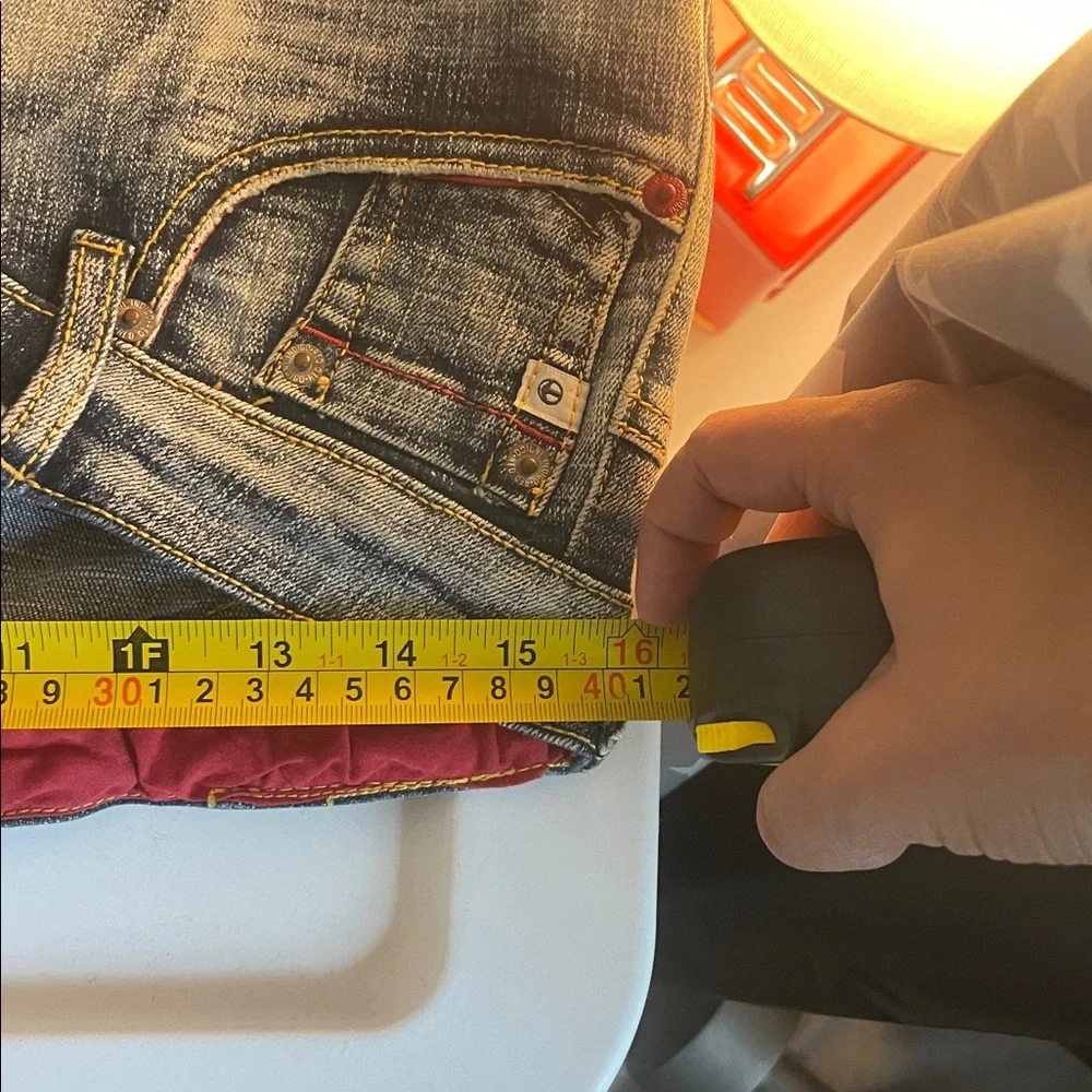 Indigo red washed‎ faded bootcut jeans